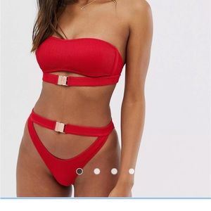NWOT Candypants rib buckle bikini bottom in red